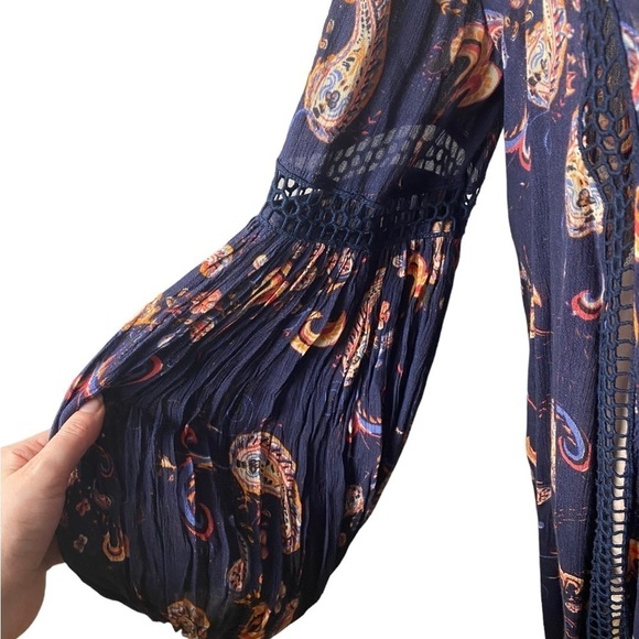 Free People | Just The Two of Us Babydoll Paisley Tunic Top Mini Dress Crochet - Picture 6 of 8